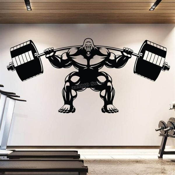 Adesivos de parede gorila ginásio decalque levantamento fitness motivação muscular brawn barbell adesivo decoração esporte cartaz b754225w