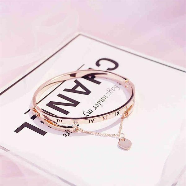 Braccialetti in acciaio inossidabile oro rosa Braccialetti Cuore femminile Bracciale con ciondolo amore per sempre per gioielli da donna205t