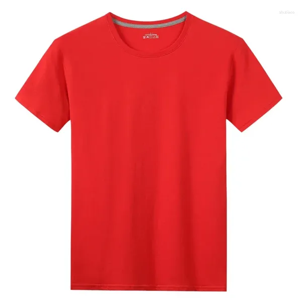 Мужские костюмы A2696, летняя хлопковая футболка, однотонная мягкая на ощупь ткань, базовые топы, футболки, повседневная мужская одежда, модная одежда