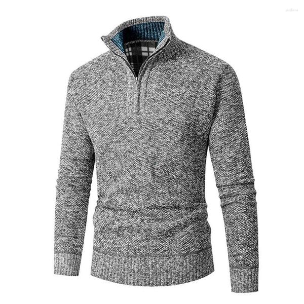 Suéter masculino respirável diário, tops masculinos com zíper 1/4, gola funil, manga completa, casaco longo M-3XL, jumper de malha masculino