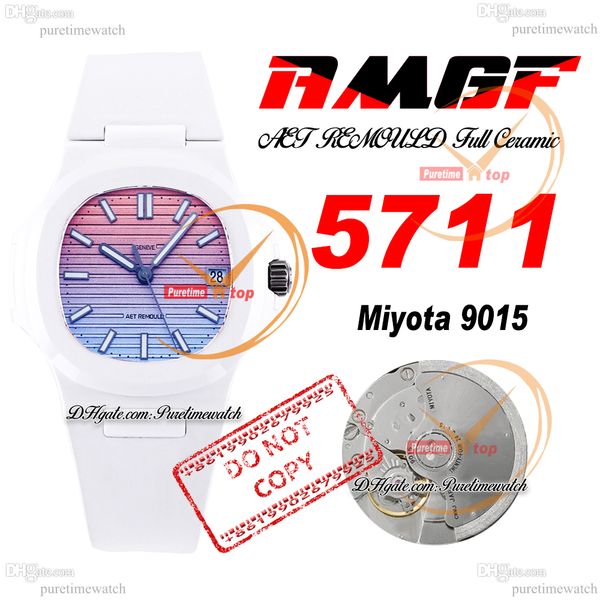 AMGF AET 5711 Miyota 9015 Automatik-Herrenuhr, 40 mm, weißes Keramikgehäuse, Bergen Sunrise, strukturiertes rosa blaues Zifferblatt, Kautschuk, Super Edition-Uhren, Reloj Hombre Puretime B2