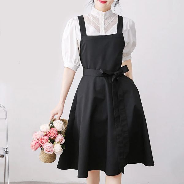 Schürzen Frauen Baumwolle Cross Back Schürze mit Taschen Gartenarbeit Arbeit Pinafore Kleid Küche Kochen Lätzchen Malerei Nagel Florist Salon Smock 231204