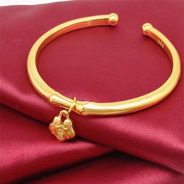 Cadeado Cuff Bangle 18k Amarelo Ouro Cheio Pulseira Feminina Festa de Casamento Estilo Simples Acessórios277O