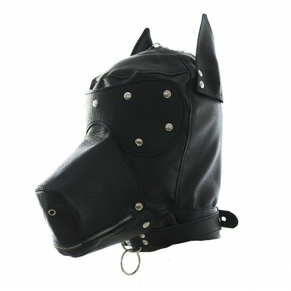 Masquerade traje cão filhote de cachorro cabeça máscara com colarinho rosto cheio capuz festa cosplay boca mordaça gargantilha zipado muzzel set227i