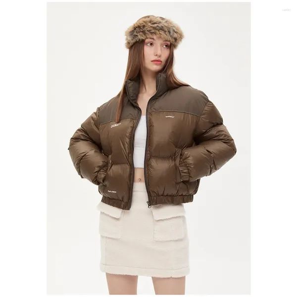 Casacos de trincheira femininos inverno americano retro curto pão jaqueta levante-se colarinho algodão menina nicho casaco tendência meninas estudante