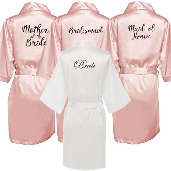 Braut Brautjungfer Robe mit weißen schwarzen Buchstaben Mutter Schwester der Braut Hochzeitsgeschenk Bademantel Kimono Satin Robes342C