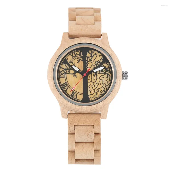 Relógios de punho Women's Watch Wood Quartz Natural Wristwatch Luminous Full Maple Tree of Life Pattern Dial