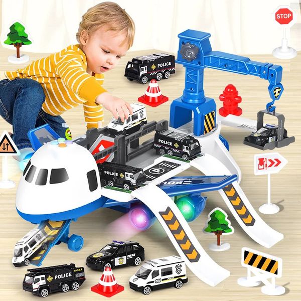 Modello di aereo Deformazione Inerzia dell'aereo Auto Modello di aereo Giocattoli Simulazione Pista Container Trasporto Ragazzo Aereo di linea Macchinina per regalo per bambini 231204