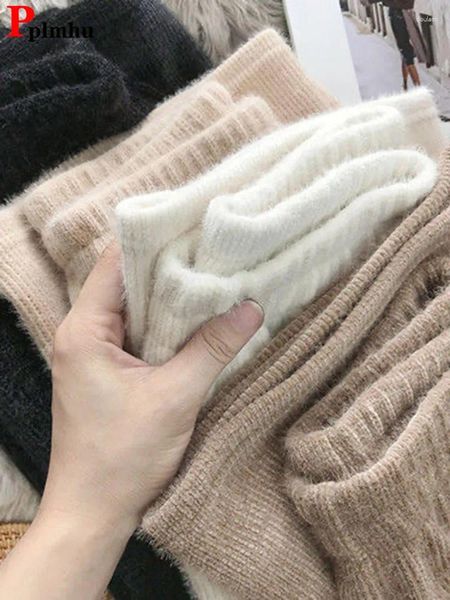 Женские брюки, зимние, большого размера, 5xl, вязаные, с имитацией норки, теплые женские широкие брюки, корейские модные толстые бархатные прямые спортивные штаны