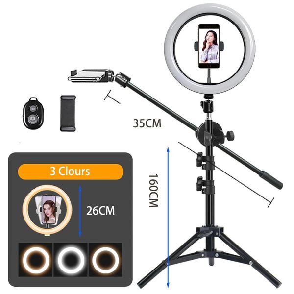 Selfie Lights 26cm Pography Led Video Ring Light Circle Dolgu Aydınlatma Kamerası PO Studio Telefon Selfie Lamba ile Tripod Stand Bom Kolu 231204