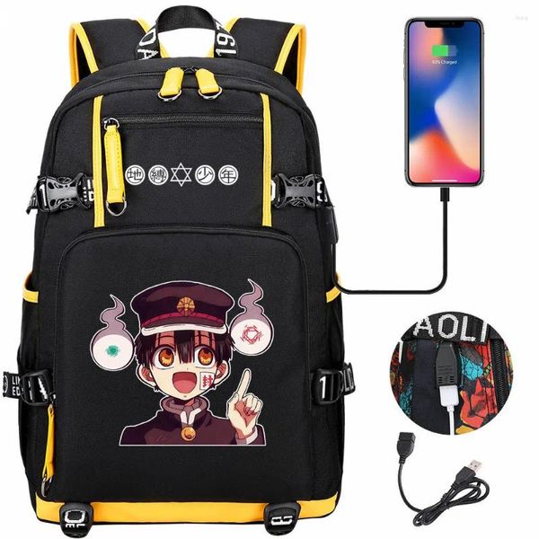 Рюкзак для унитаза Hanako-kun Bookbag Водонепроницаемые школьные сумки USB-зарядка для ноутбука Унисекс Дорожный рюкзак Mochila