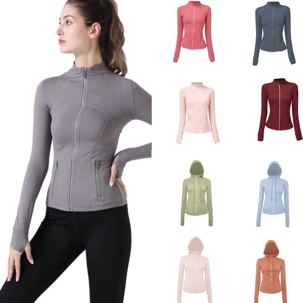 Lu Desinger Jacke Damen Yoga Outfit Fitness Damen Jacke Schlanke Sportjacke Stehkragen Reißverschluss Langarm Eng Yogas Shirt Gym Daumen Athtic Mantel