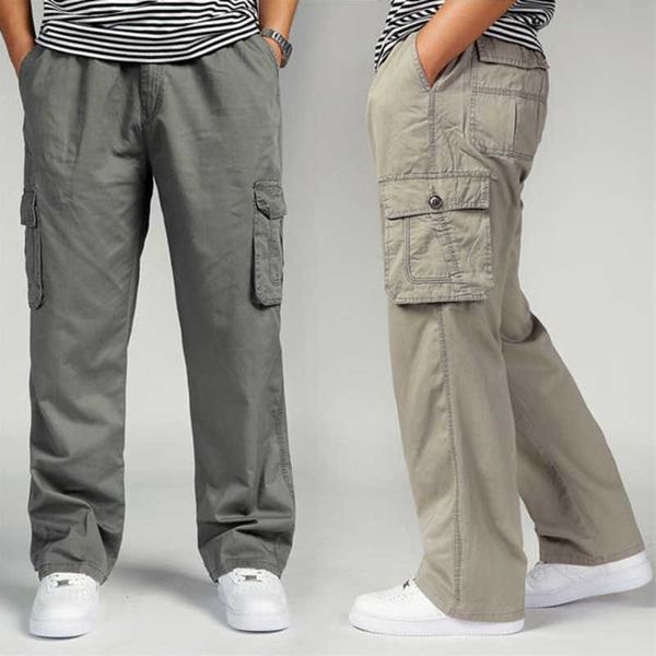 Pantaloni da uomo Autunno Estate Coreano Pantaloni da uomo taglie forti Pantaloni grassi Pantaloni casual Tinta unita Pantaloni larghi dritti Pantaloni cargo da lavoro di grandi dimensioni