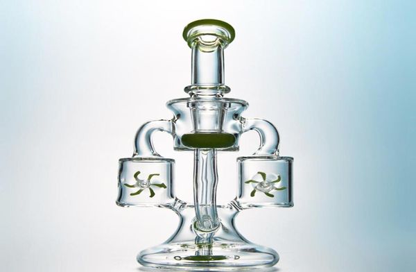 Yeşil Mor Cam Bongs nargiler çift geri dönüşümlü bong pervane eğirme percolator yağ kuleleri dab teçhizat 14mm eklem su boruları ile h6989366