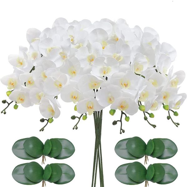 Dekoratif çiçek çelenk yapay orkide toplu gerçek dokunuş büyük lateks orkide sahte phalaenopsis çiçek ev düğün dekorasyon 231205