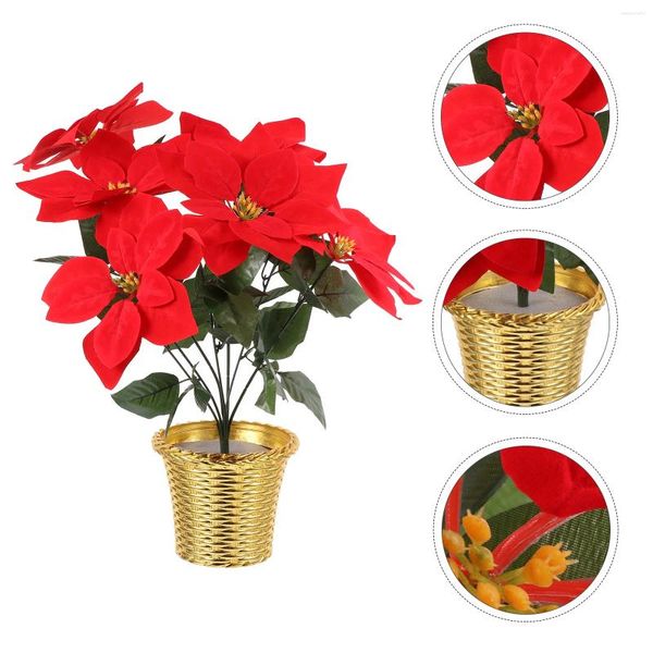 Flores decorativas decoração de natal decorações ao ar livre natal vaso planta falso poinsettia festa adorno pano casa adereços