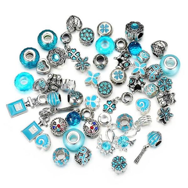 50 Stück Lot Kristall großes Loch lose Spacer Handwerk europäischer Strass-Perlen-Anhänger für Charm-Armband Halskette Mode DIY Schmuck Mak234n