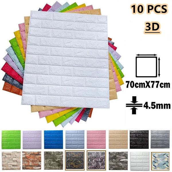 Decoração de parede 10pcs autoadesivo adesivo de parede 3D DIY tijolo adesivos casa crianças quarto cozinha teto decoração sem odor sem poluição papel de parede 70x77 231204