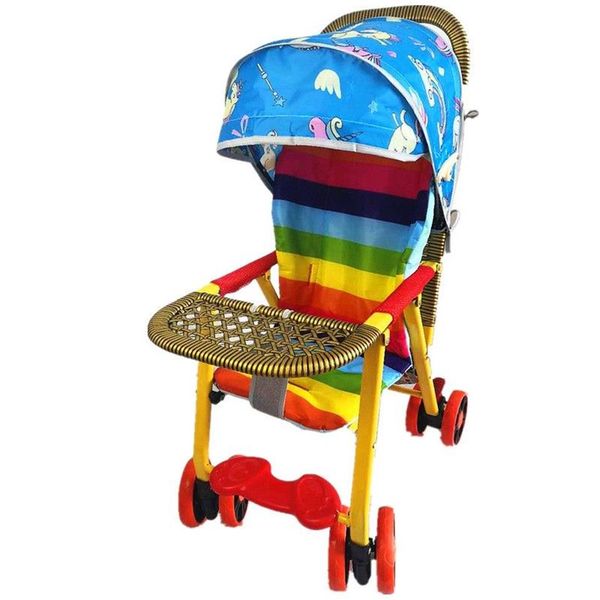 Kinder im Sommer im Freien essen Klappstuhl Trolley mit schattigem Tuch Multifunktions-Nachahmung Rattan Baby Handlichkeit Kinderwagen cool 2458