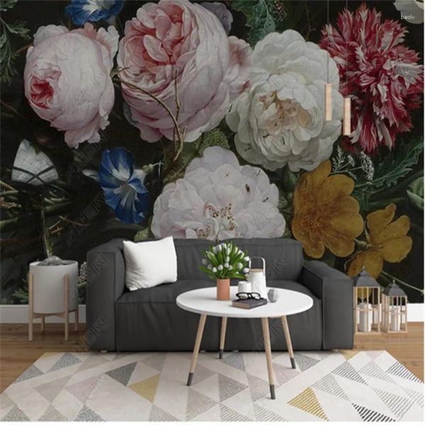 Wallpapers Roll Europäischen Stil Retro 3D Tapete für Schlafzimmer Wände Nostalgische Blumen Blumen Wandmalerei Kunst Wandmalerei Wohnzimmer Wohnkultur