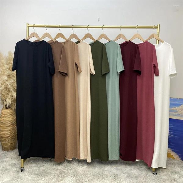 Ethnische Kleidung muslimische Frauen Abaya Unterkleid Dubai Long Maxi Kleid Truthahn Arabisch Kaftan Islamic Ramadan Femme Kurzarm Robe Jalabiya