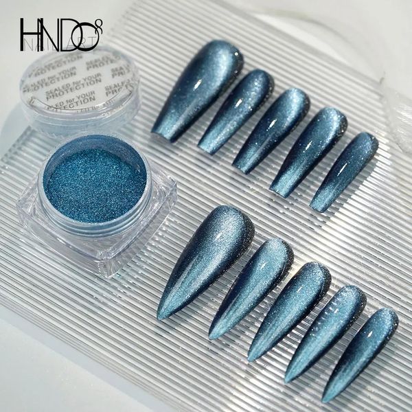 Acrylpulver Flüssigkeiten HNDO Iced Aqua Cat Eye Magnetpulver Nagelglitzerdekorationen Holografischer 3D-Effekt für Maniküre-Design DIY Pigmentstaub 231204