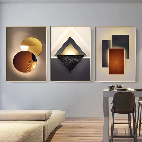 Pinturas Abstract Geometry Canvas Pintura Laranja Poster Luxo Arte Da Parede Diamante Mosaico Cuadros Sala de estar Decoração de Casa 231205