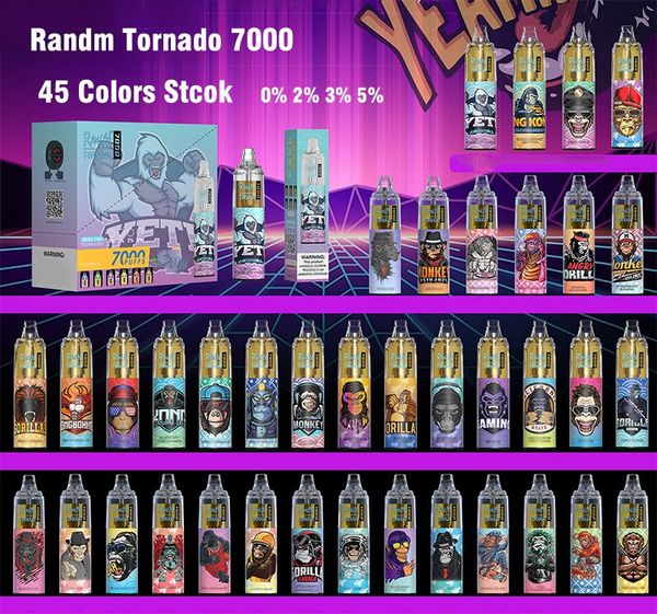 Originale Randm Tornado 7000 RIMBIE DI VAPE MONOSSO DEIMPIO 14ML da 1000 mAh Batteria Airflow Airflow 0% 2% 3% 5% 5% barra ricaricabile Vs 8000 9000 10000 12000