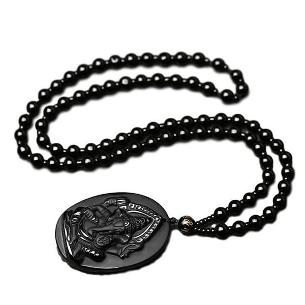 Colares de pingente Ganesha Preto Obsidian Esculpido Ganesh Elefante Sorte Pingentes Colar Fine Crystal JewelryPendant208a