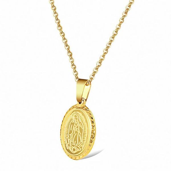 Ketten Edelstahl Gold Religiöser Christus Oval Jungfrau Maria Anhänger Halskette Schmuck Kirche Geschenk für Ihn mit Chain252U