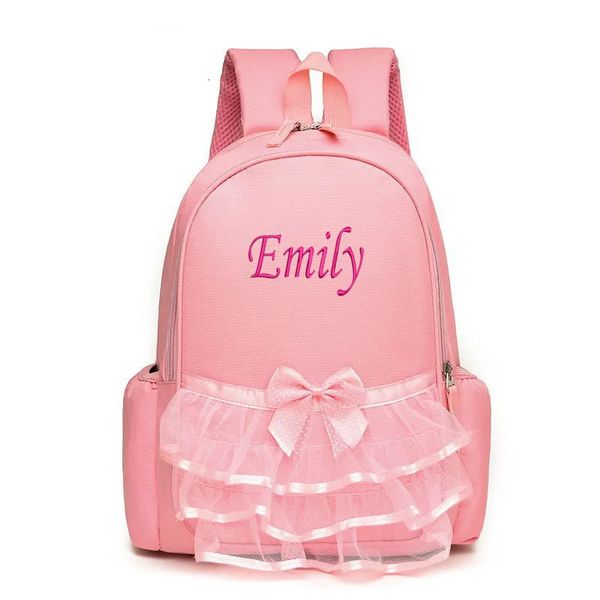 Zaini Borsa da ballo personalizzata in pizzo rosa per ragazze Balletto ricamato per bambini Zaino per ginnastica per bambini Ballerina 231204