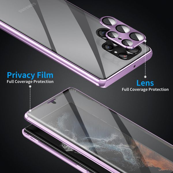 Magnetische Hülle für Samsung Galaxy S23 Ultra/S23 Plus/S23, Anti-Peep-Magnetadsorption, 360-Grad-Privatsphäre auf Vorder- und Rückseite aus gehärtetem Glas mit Kameraschutz