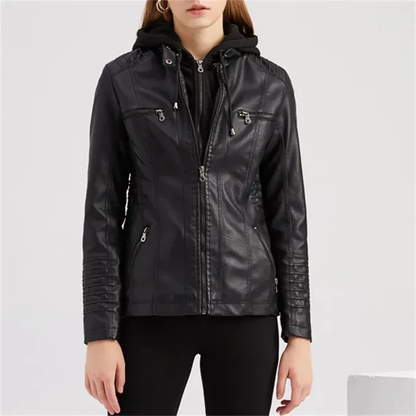 Damenjacken Slim Fashion Mit Kapuze Ledermantel Frauen Frühling Herbst Motorrad High Street Doppelreißverschluss Kleidung Plus Größe 3XL-7XL