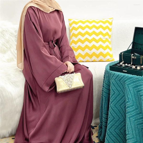 Roupas étnicas Cetim Ramadã Moda Muçulmana Vestido Islâmico Hijab Abaya Dubai Turquia Abayas para Mulheres Vestidos Longos Kaftan Vestidos Modestos