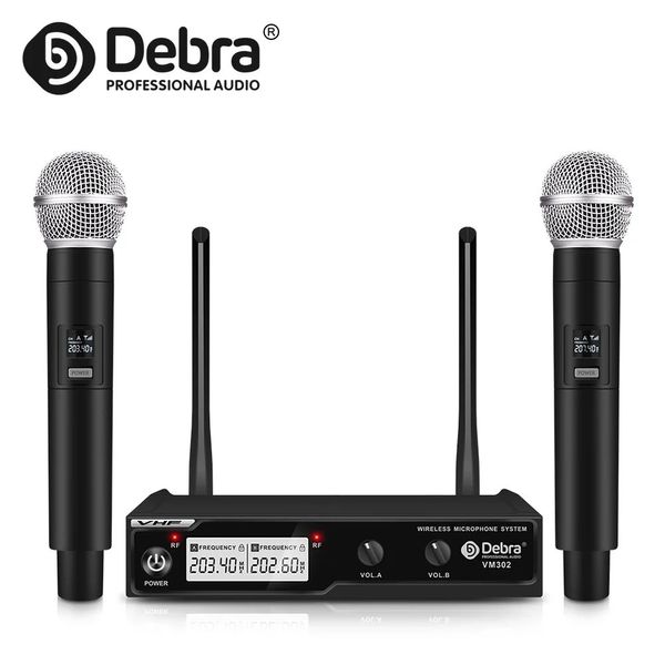 Microfones Debra VM302 VHF Sistema de microfone sem fio com 2 microfones sem fio portáteis 80 metros de distância para igreja discurso família karaokê 231204