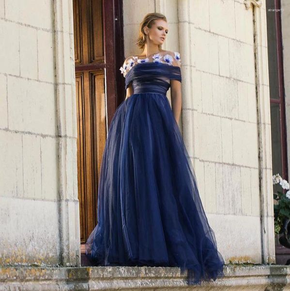 Vestidos de festa chique vestido de baile ilusão o pescoço applique cintura alta simples saias longas até o chão em camadas inchado tule vestidos de noite