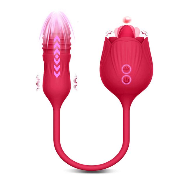 Brinquedo sexual massageador rosa empurrando vibradores de sucção brinquedo para mulher anal dupla cabeça vibrador oral lambendo provocando feminino telescópico