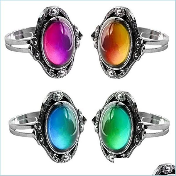 Anello solitario Cambiamento di colore Umore Ovale Emozione Sensazione Modificabile Controllo della temperatura Gemma termocromica Consegna a goccia Gioielli Dh0M5