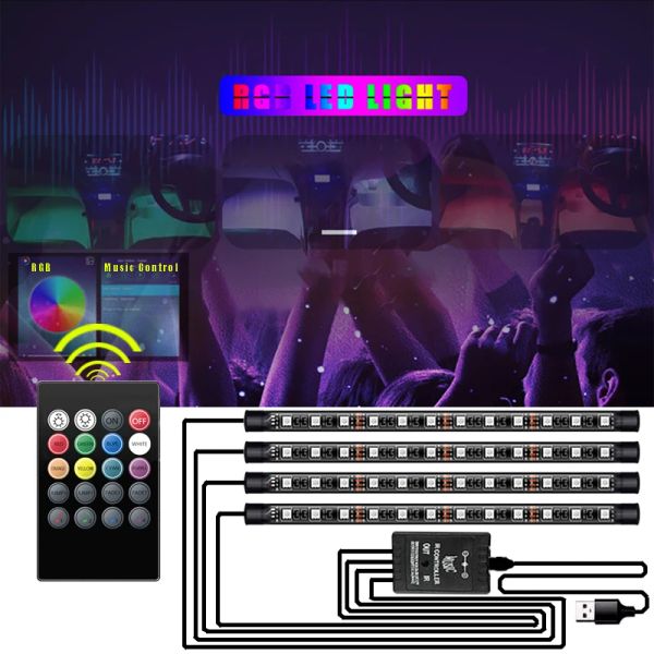 Auto Fußbodendekoration Glühbirnen Innenatmosphäre Licht RGB LED -Streifen Lampe USB -Remote -Musiksteuerung Mehrere Modi