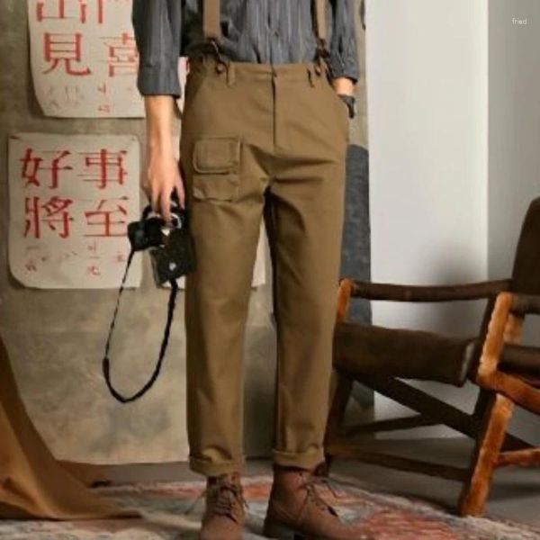 Мужские брюки, комбинезоны в японском стиле ретро, модные винтажные прямые повседневные свободные уличные комбинезоны, подтяжки, мужская одежда