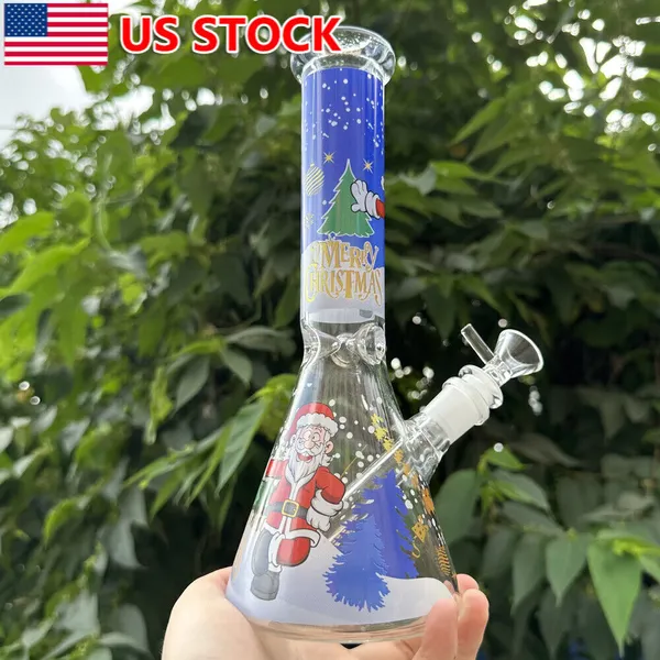 10-Zoll-Weihnachtsraucher-Huka-Santa-bedruckte Glas-Wasserpfeifen-Bongs-Bubbler mit 14-mm-Glasschale