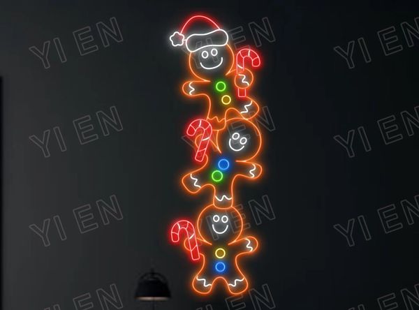 Oggetti decorativi Figurine Omino di pan di zenzero Insegna al neon Decorazioni natalizie personalizzate Decorazioni divertenti per feste a LED 231204