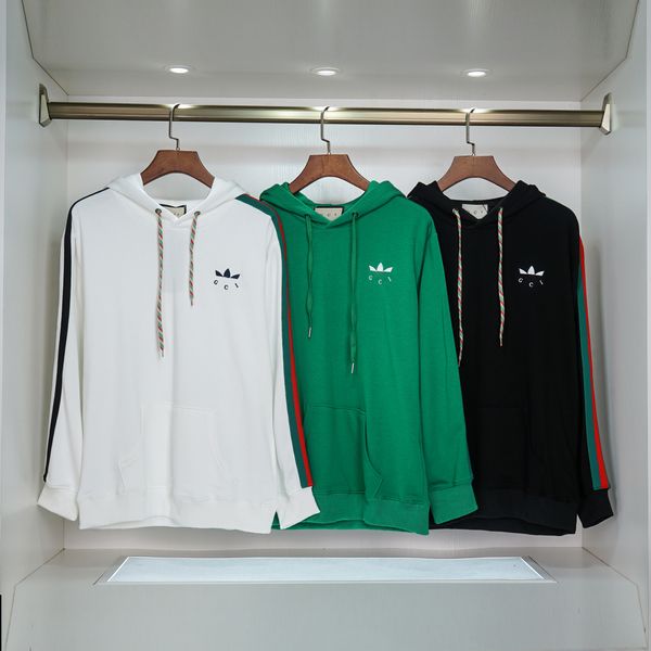 Designer-Sweatshirt, schwarz, weiß, grün, gesticktes Logo, gestreift, bedruckt, langärmelig, Herbst-Rundhals-Kapuzenpullover