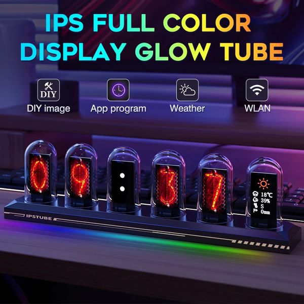 Настольные настольные часы Nixie Tube Clock Цифровые светящиеся часы с трубкой IPS Цветной экран DIY Аналоговая трубка для игр Настольный деко Роскошная упаковка коробки для идеи подарка 231205