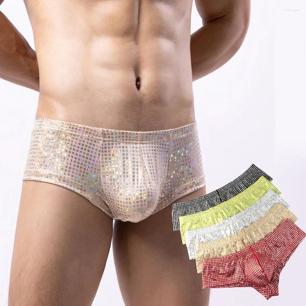 Mutande Moda Uomo Boxer sexy Shinny U-Convesso Slip intimo Tronchi Paillettes traspiranti Mutandine a vita bassa