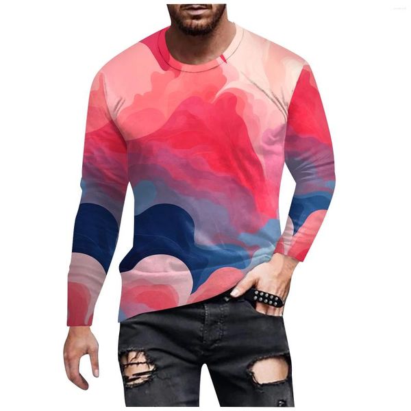 Erkek Tişörtler O boyun gömlek Moda Sevgililer Günü Aşk Deseni Baskılı Uzun Kollu Küleyler Sıradan Açık Slim Fit Tee