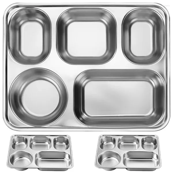 Conjuntos de utensílios de jantar 3 PCs compartimento Fast Plate Divishers Adultos Placas Bandejas de almoço dividido Partição de metal aço inoxidável