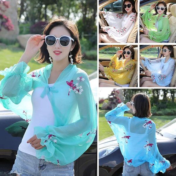 Schals Frauen Sonnenschutz Fahrschals Sommer Chiffon Poncho Rüschen Langarm Modeaccessoires für Anti-Sonne Eleganter Schal