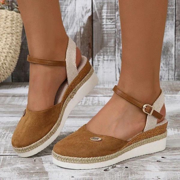 Sandalen S geschlossener Zehenkeil für Frauen Schnalle Gurt Gladiator Schuhe Frau Fashion Espadrilles Plattform 2023