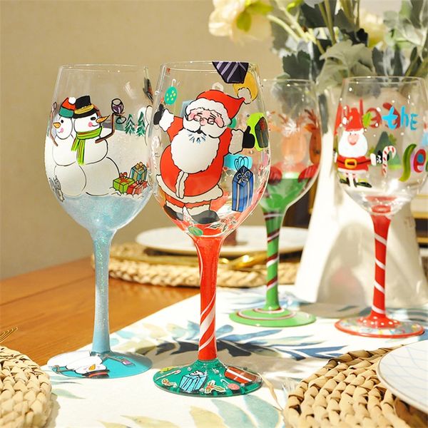 Bicchieri da vino Europa Tema natalizio Bicchiere da vino dipinto a mano Calice di cristallo Regali creativi Home Bar el Party Drinking Ware 231205
